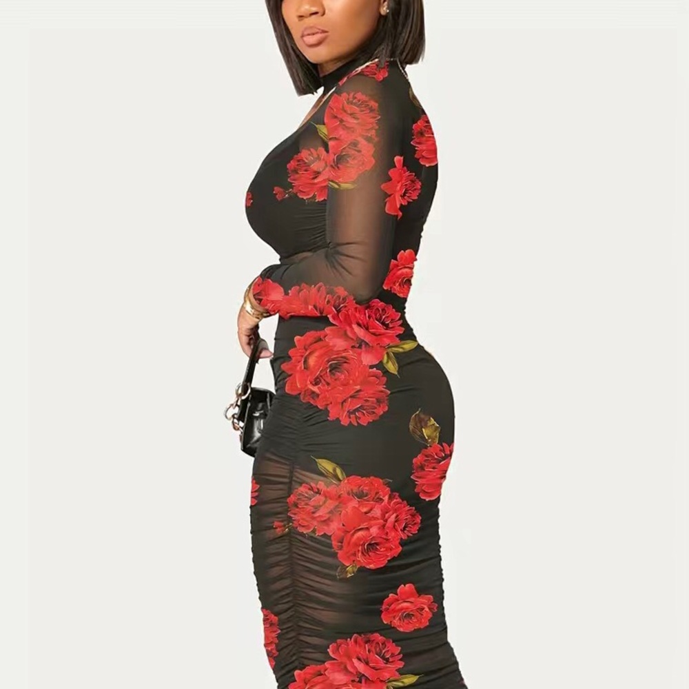 Floral Semi Sheer Dress - Picture 3 of 5